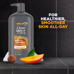 Dove Men+Care Mango Cedarwood scent close-up highlighting warm, masculine aroma.