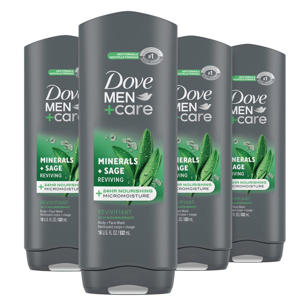 Dove Men+Care Mineral Sage bottle four-pack for daily hydration