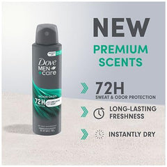 Dove Men+Care Moon Oasis dry spray application shows quick-dry formula.
