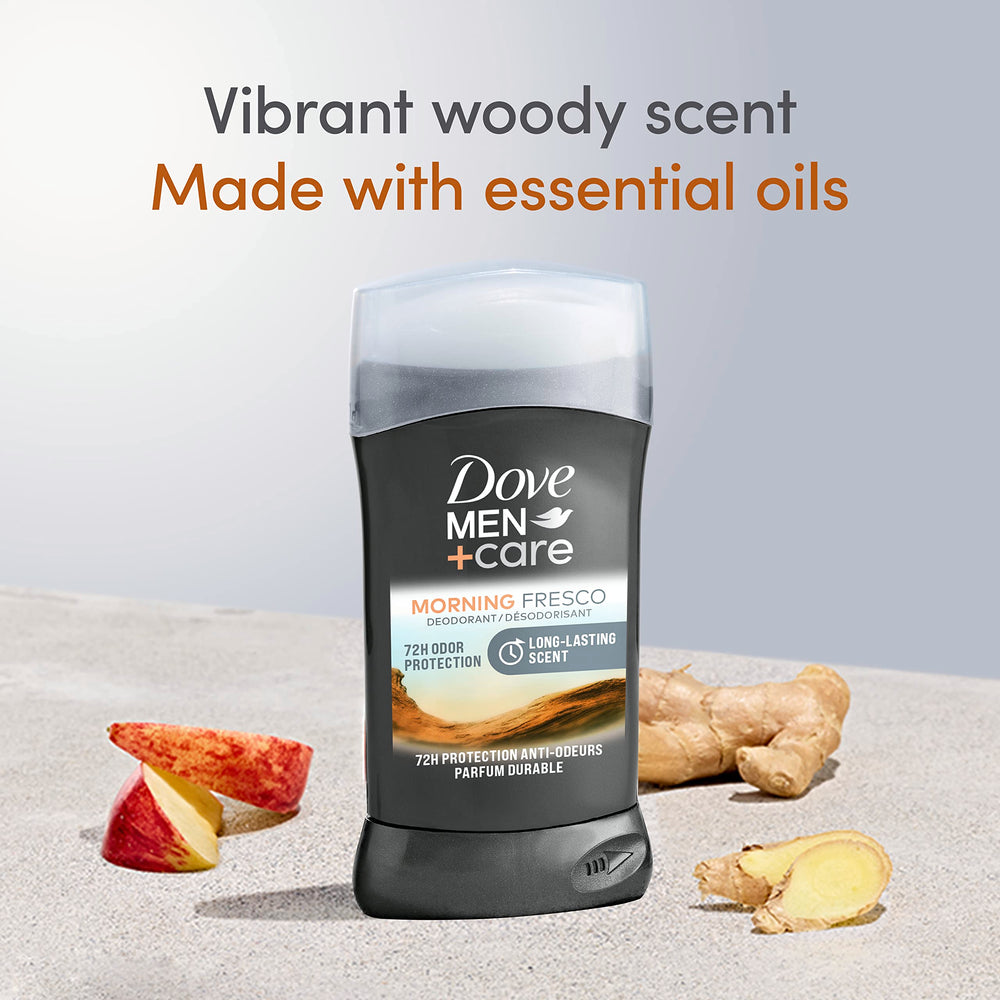 Dove Men+Care Morning Fresco fragrance emphasizes essential oils for subtle freshness.