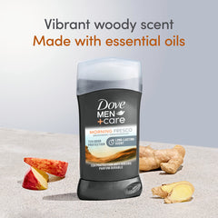 Dove Men+Care Morning Fresco fragrance emphasizes essential oils for subtle freshness.