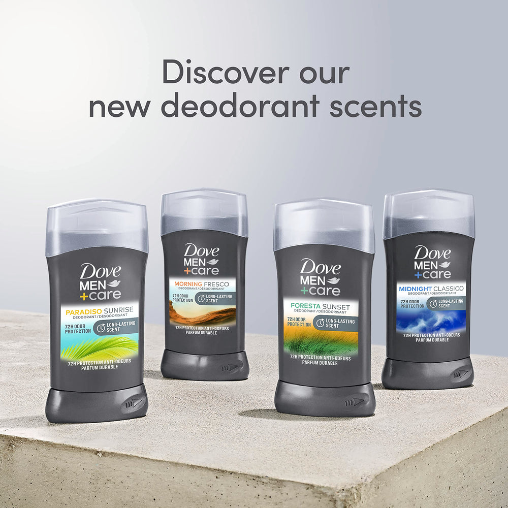 Dove Men+Care Morning Fresco green packaging conveys aluminum-free care.