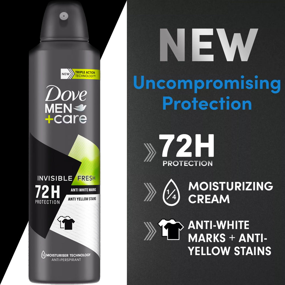 Dove Men+Care Invisible Fresh helps prevent white marks on dark fabrics.