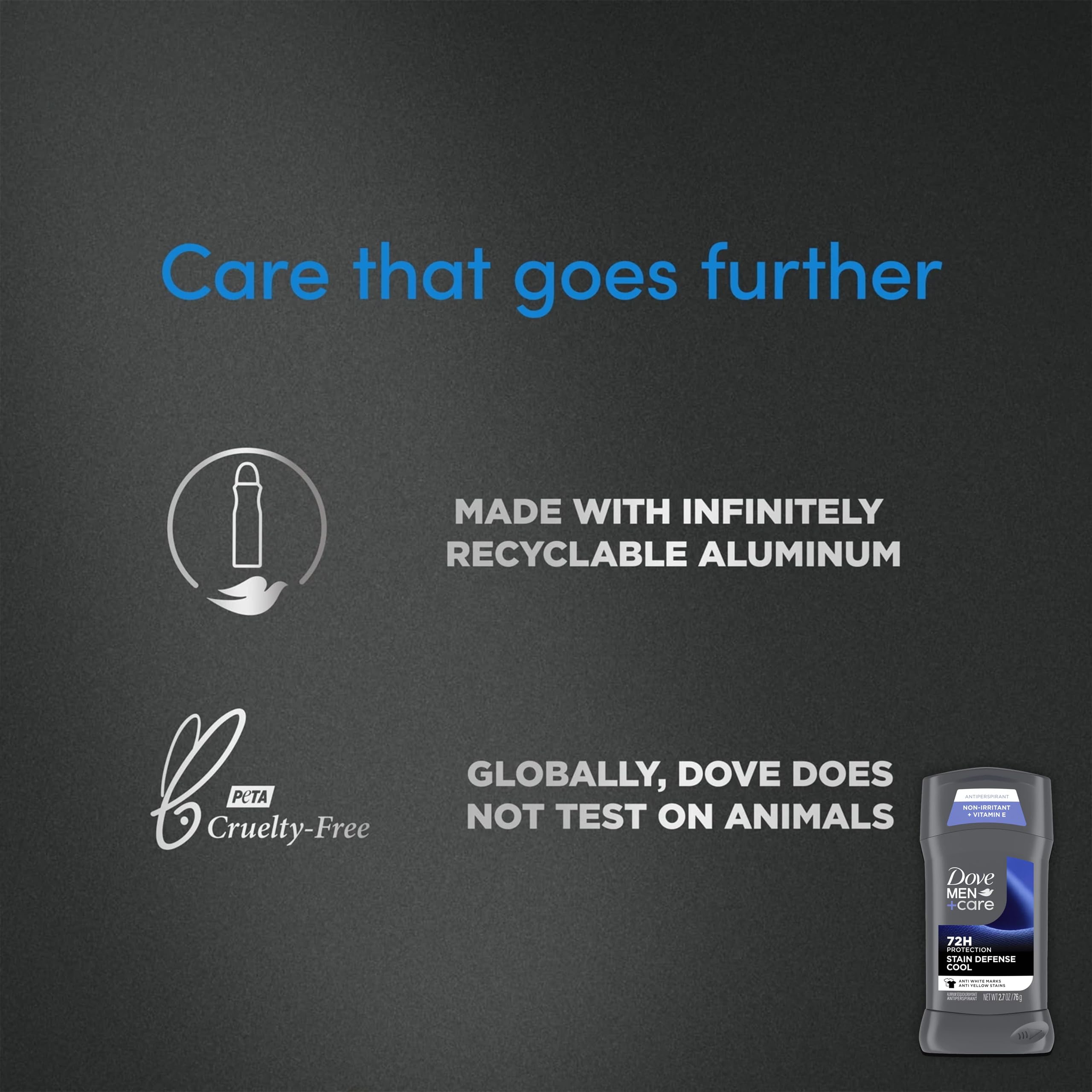 Dove Men+Care four-stick packaging shown for convenient daily use.