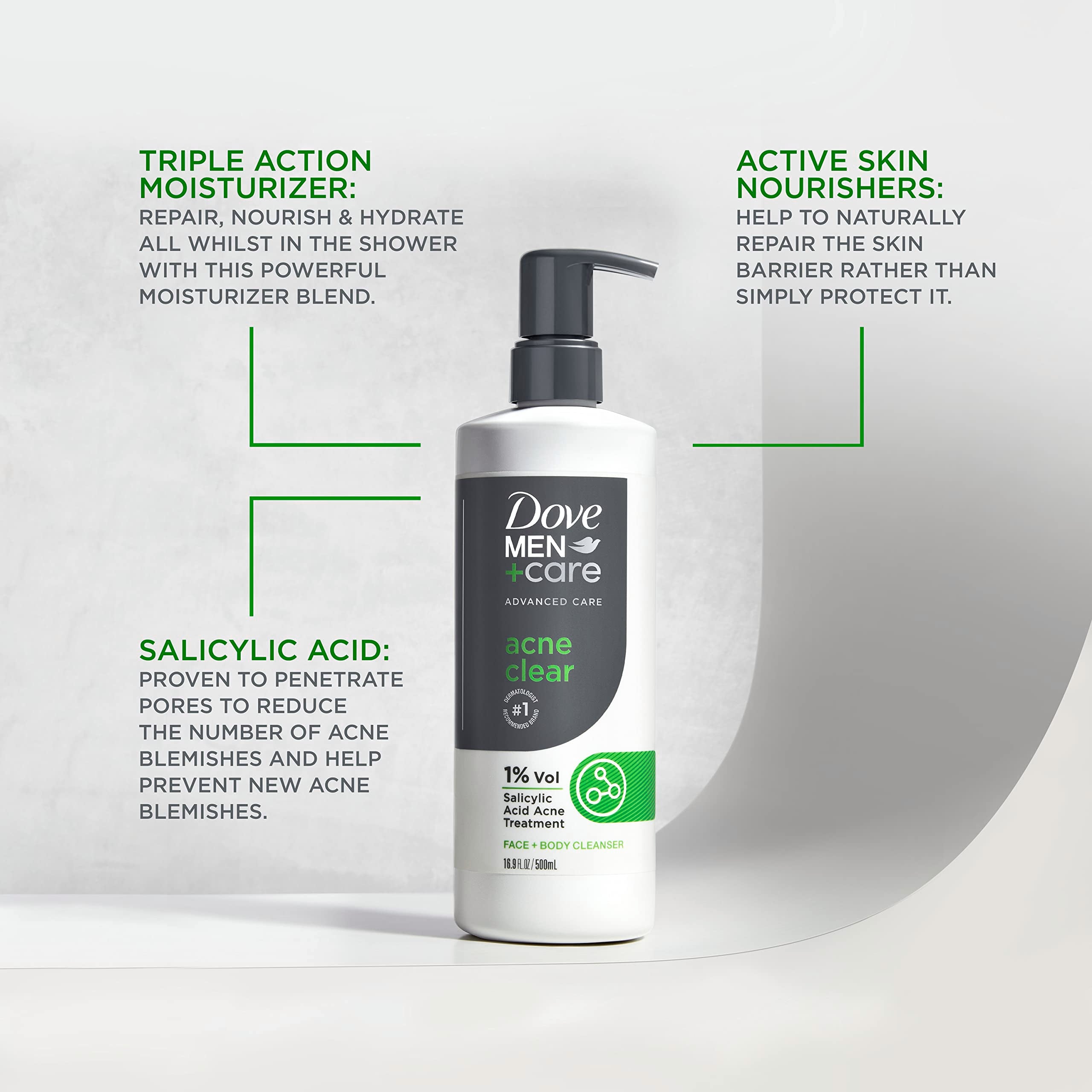 Dove Men+Care 100% recycled plastic bottle packaging.