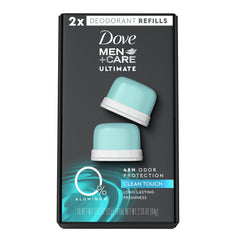 Dove Men+Care refill pack showing long-lasting odor protection up to 48 hours.