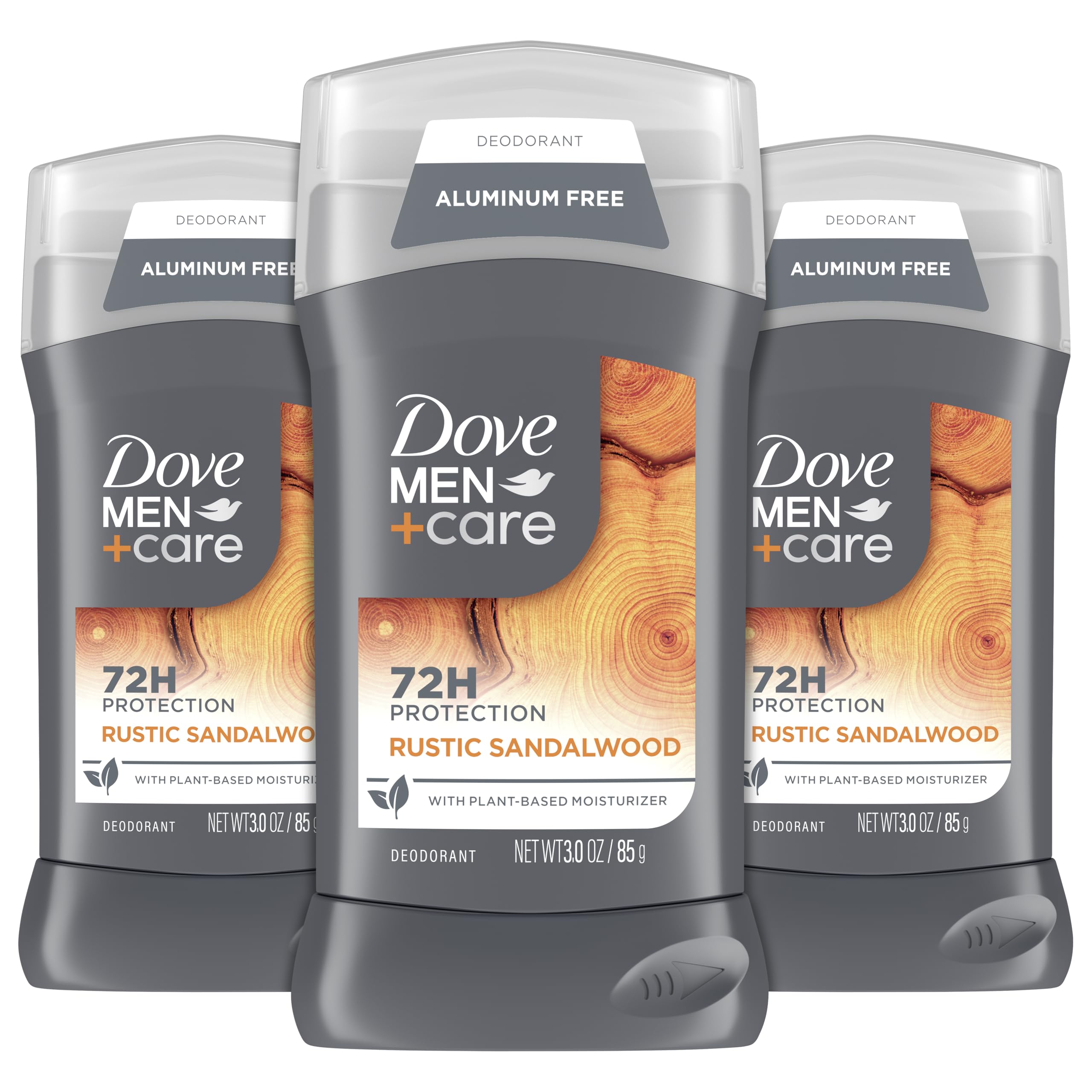 DOVE Men+Care Rustic Sandalwood deodorant pack for all-day protection.
