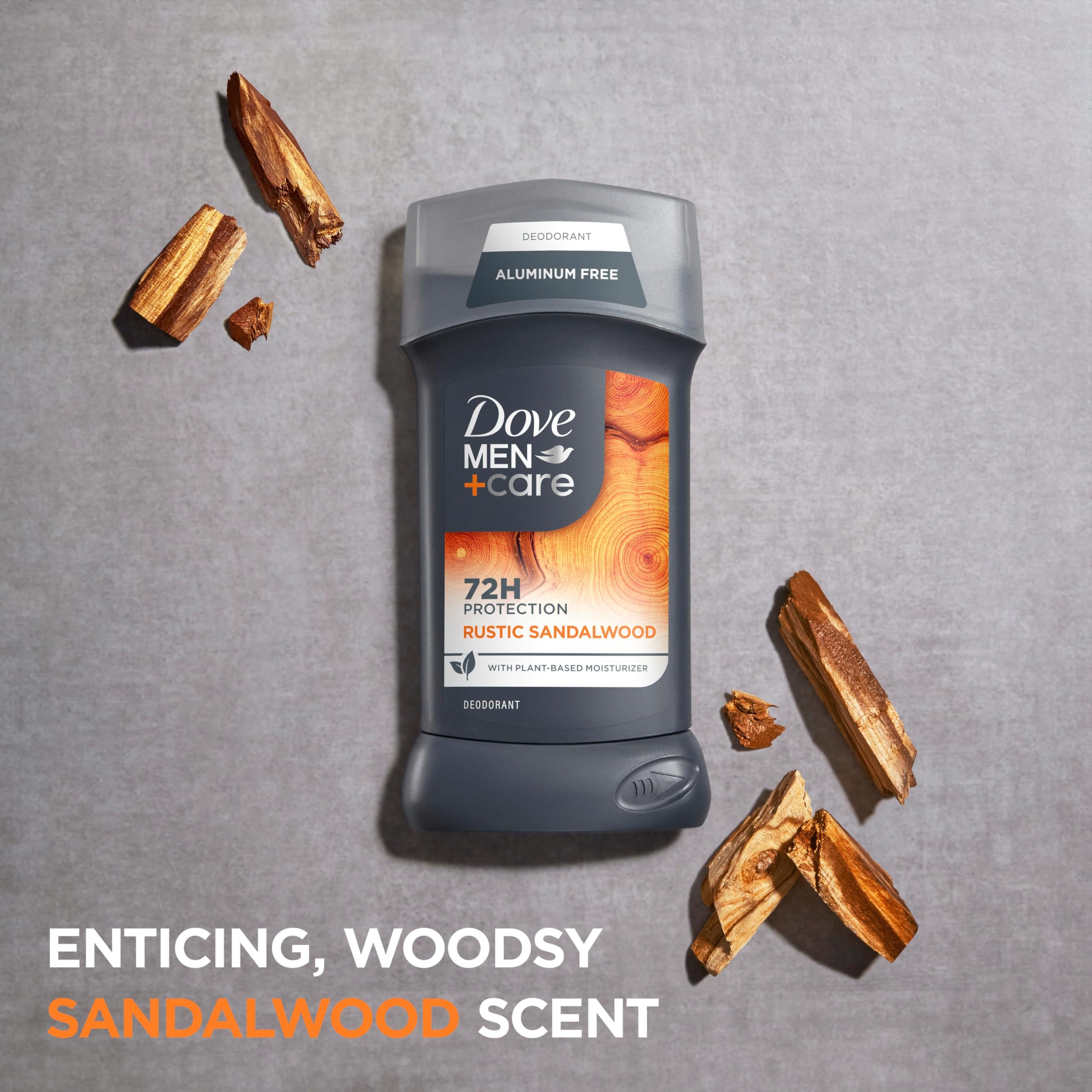 DOVE Men+Care Rustic Sandalwood fragrance offers a calming scent.