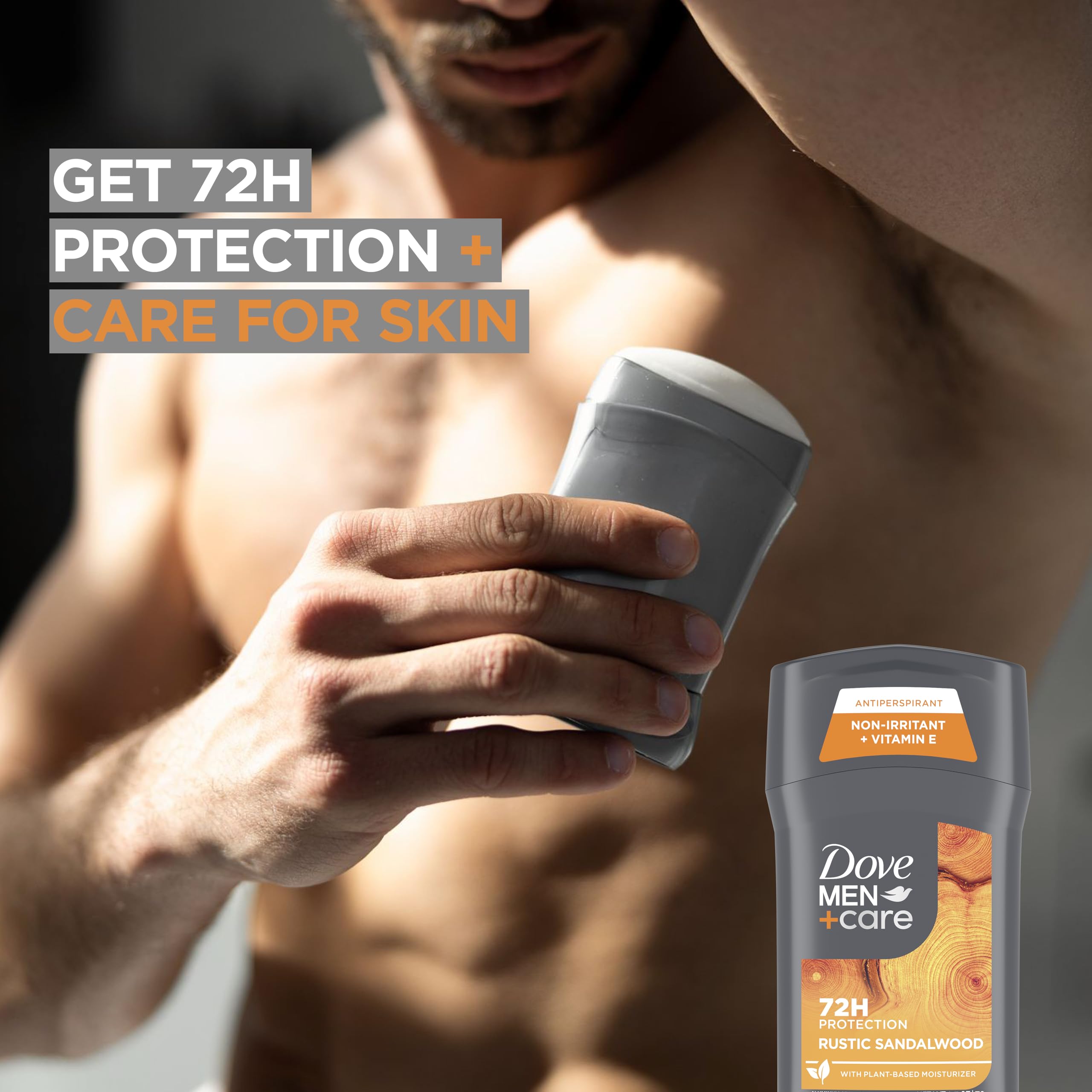 Dove Men+Care sandalwood scent close-up shows skin-friendly moisturizers.