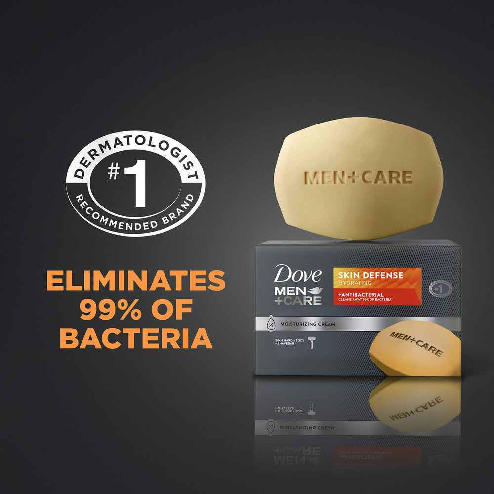 Dove Men+Care Skin Defense Bar clean-rinse leaves no residue.