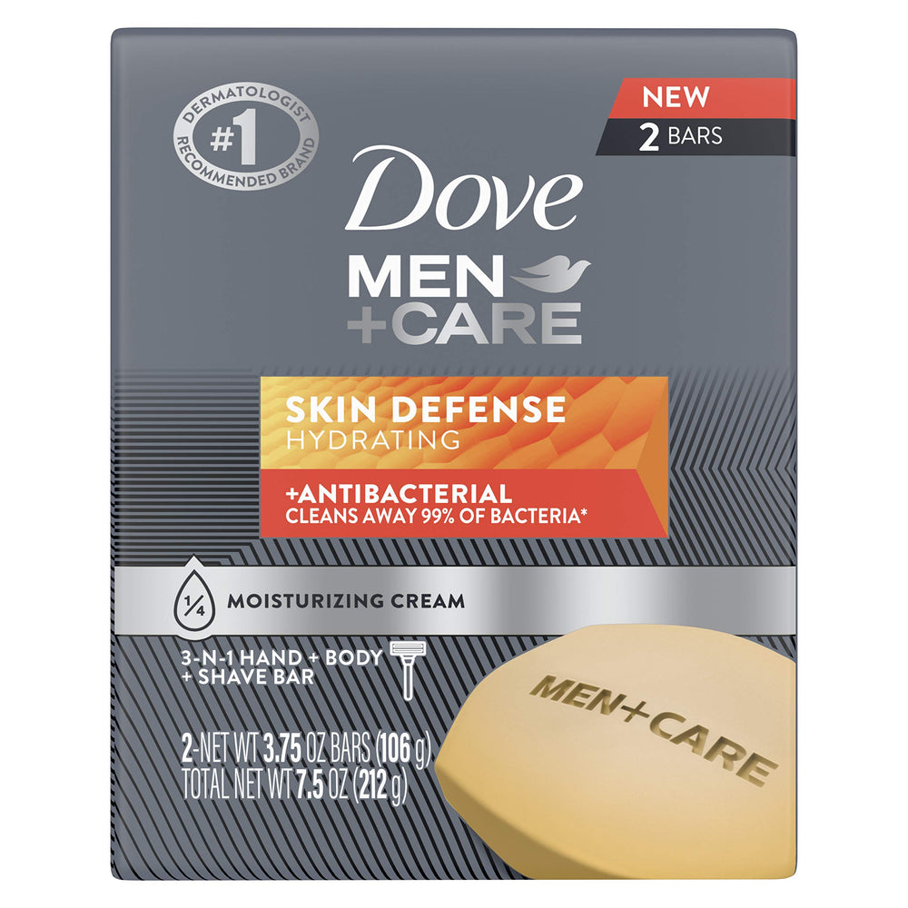 Dove Men+Care Skin Defense Bar closeup showing smooth texture for nourished skin.