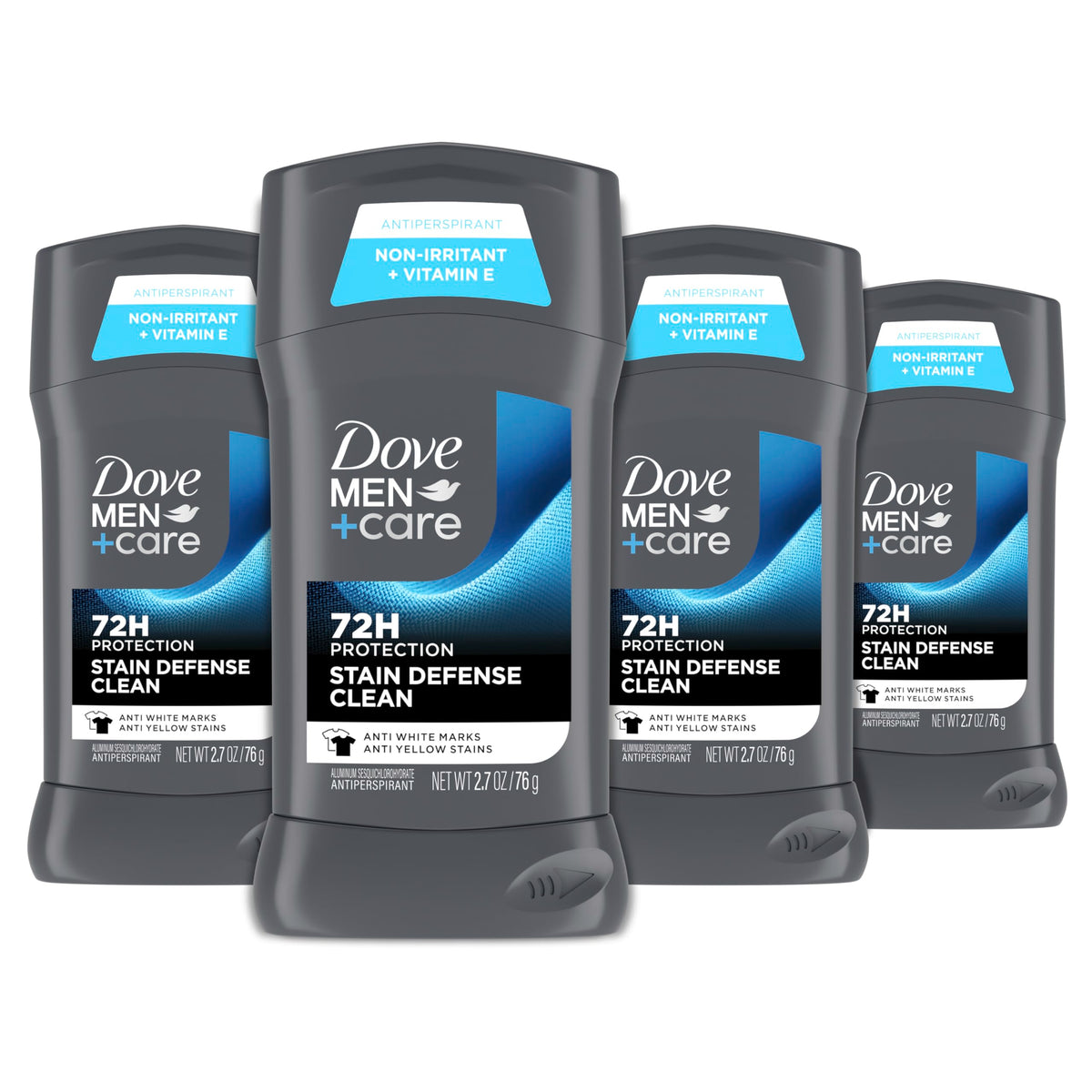 Dove Men+Care Stain Defense Clean deodorant stick pack for daily protection.