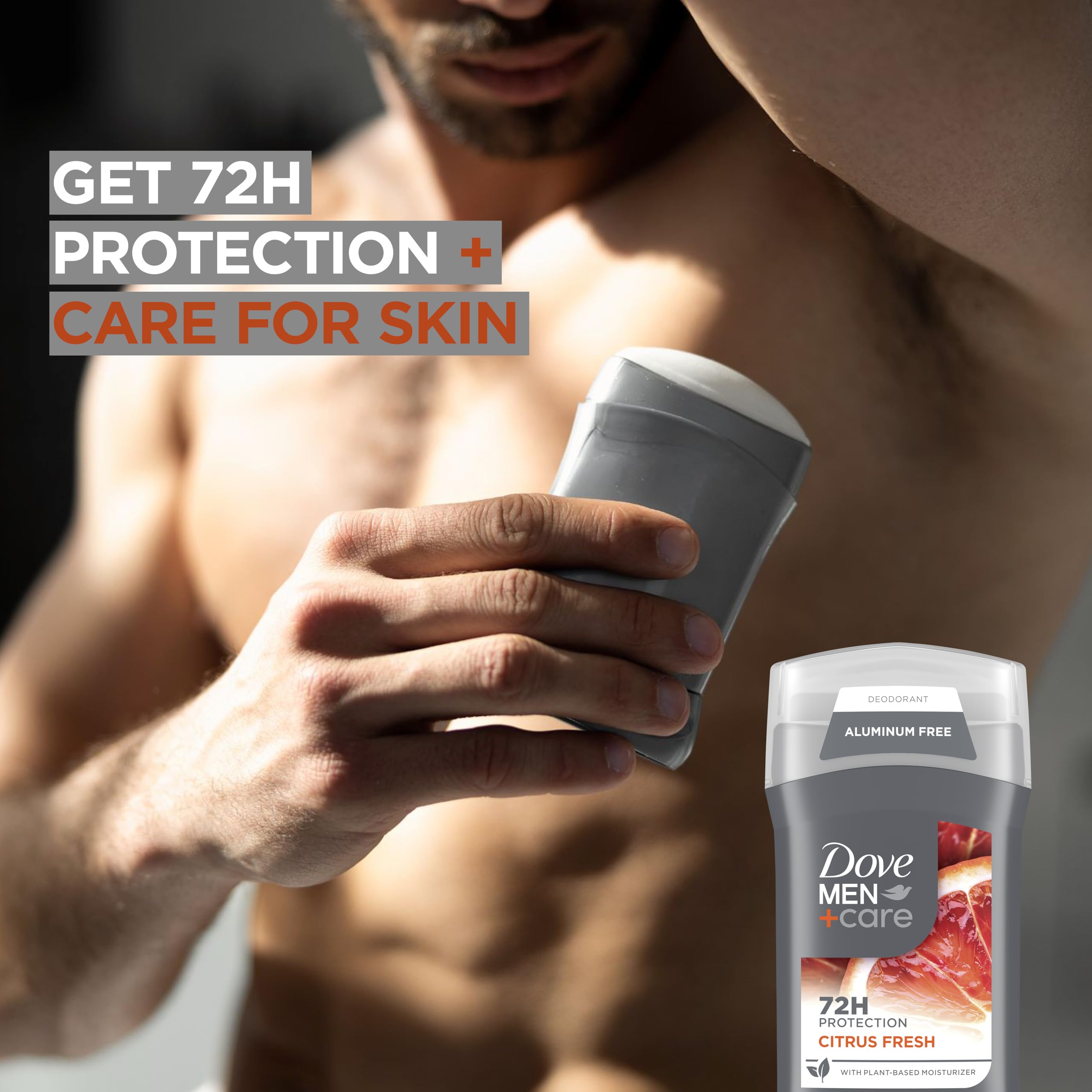 Dove Men+Care Summer Citrus scent close-up showing refreshing underarm protection for daily activities.