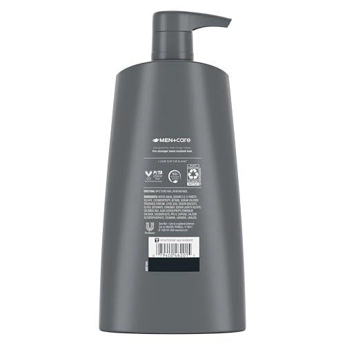Dove Men+Care Thick & Strong 2-in-1 lather for quick cleansing and conditioning.
