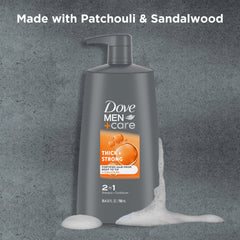 Dove Men+Care Thick & Strong after use shows thicker-looking hair.