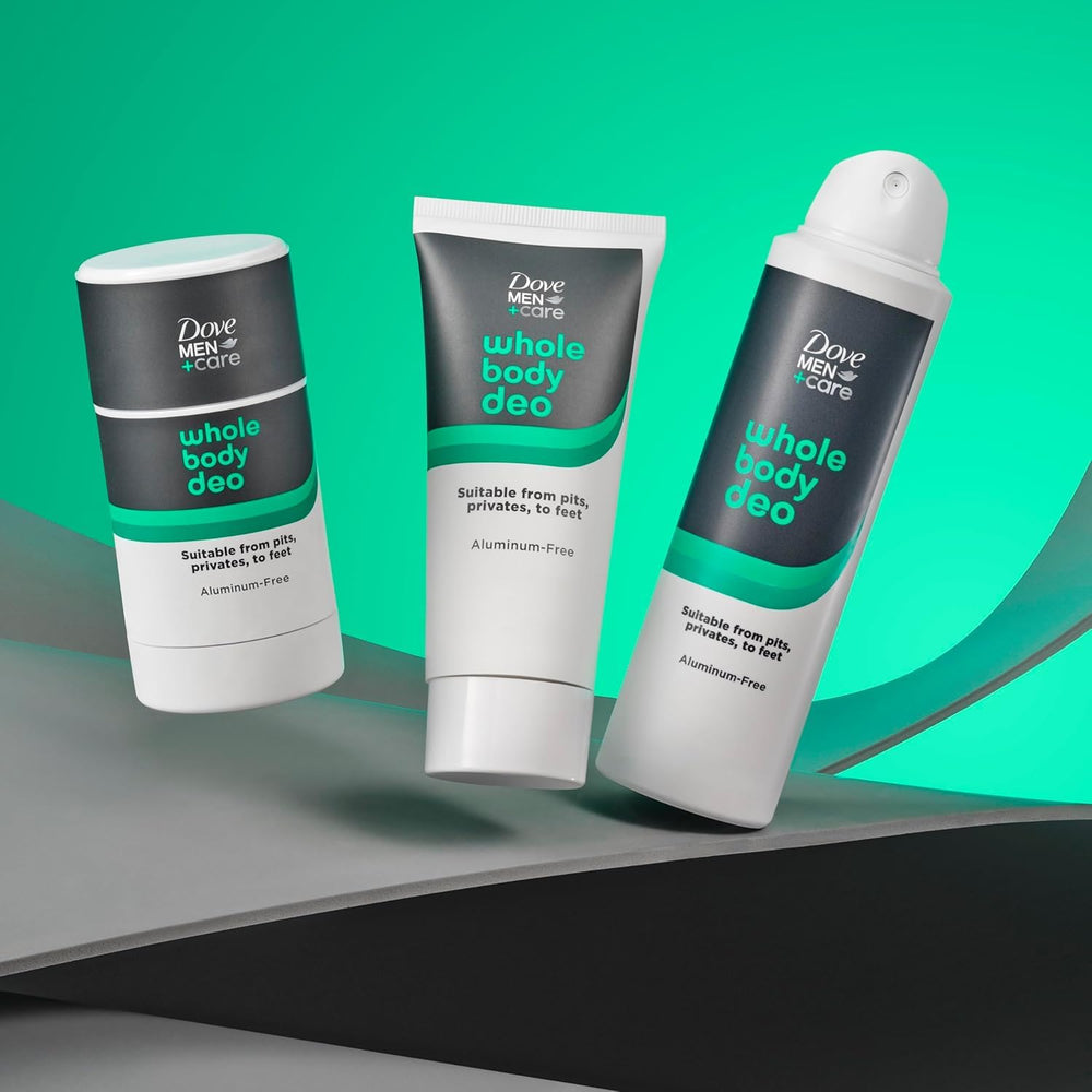 Dove Men+Care Whole Body Deo cream with aloe and bamboo ingredients close-up.