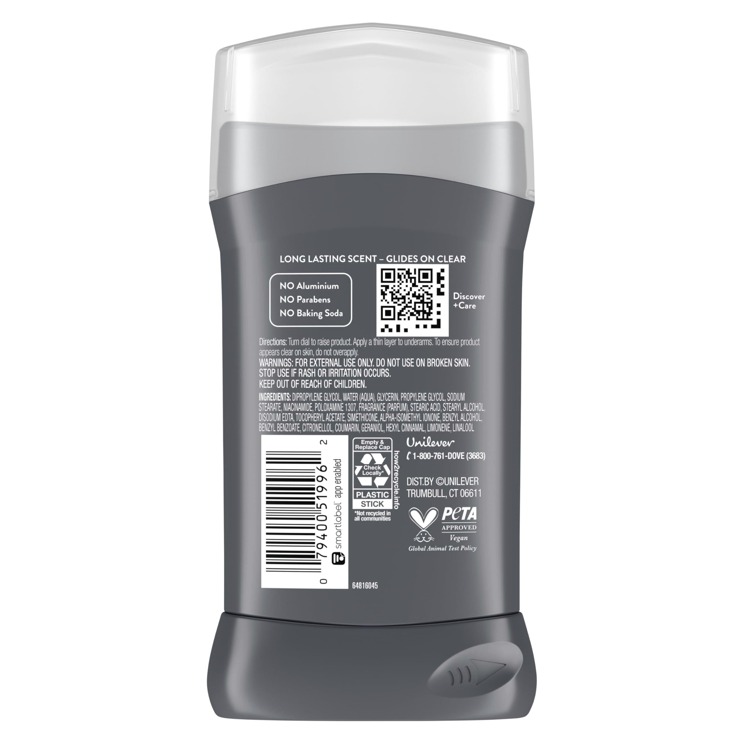 DOVE Men+Care Wild Eucalyptus packaging highlights aluminum-free formula.