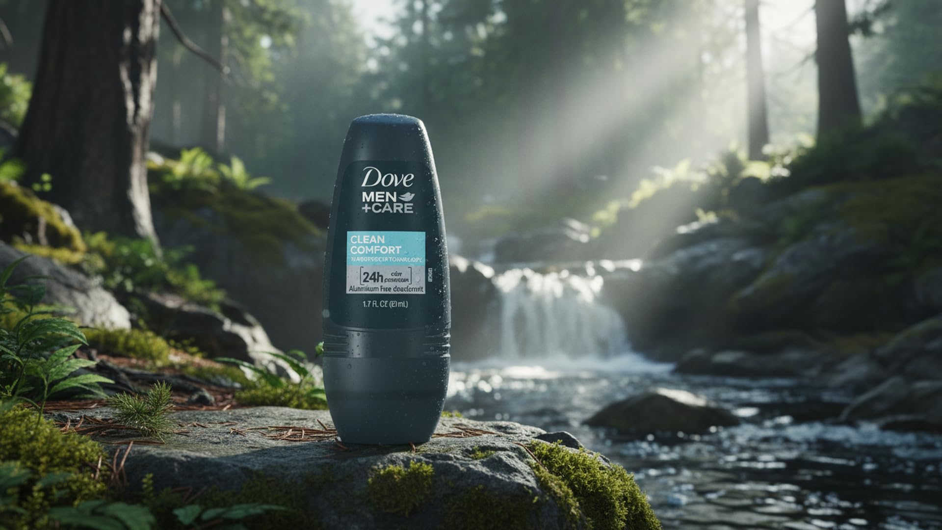 Dove Men+Care aluminum-free label emphasizes skin-safe protection.