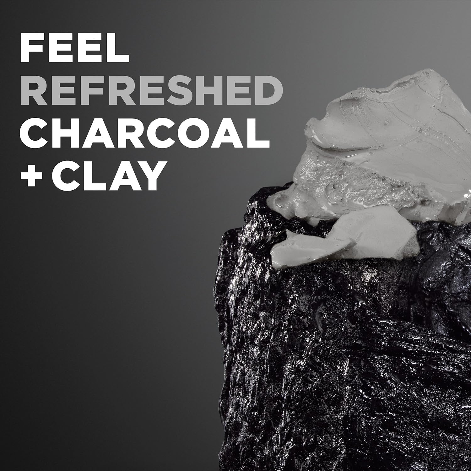 Dove Men+Care charcoal bar shown in a refreshing shower scene.