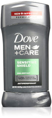 Dove Men+Care Sensitive Shield stick applied for gentle protection.