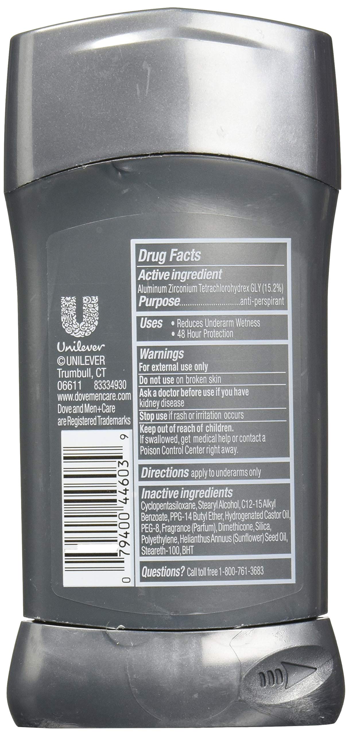 Dove Men+Care Sensitive Shield packaging shows four-stick value pack.