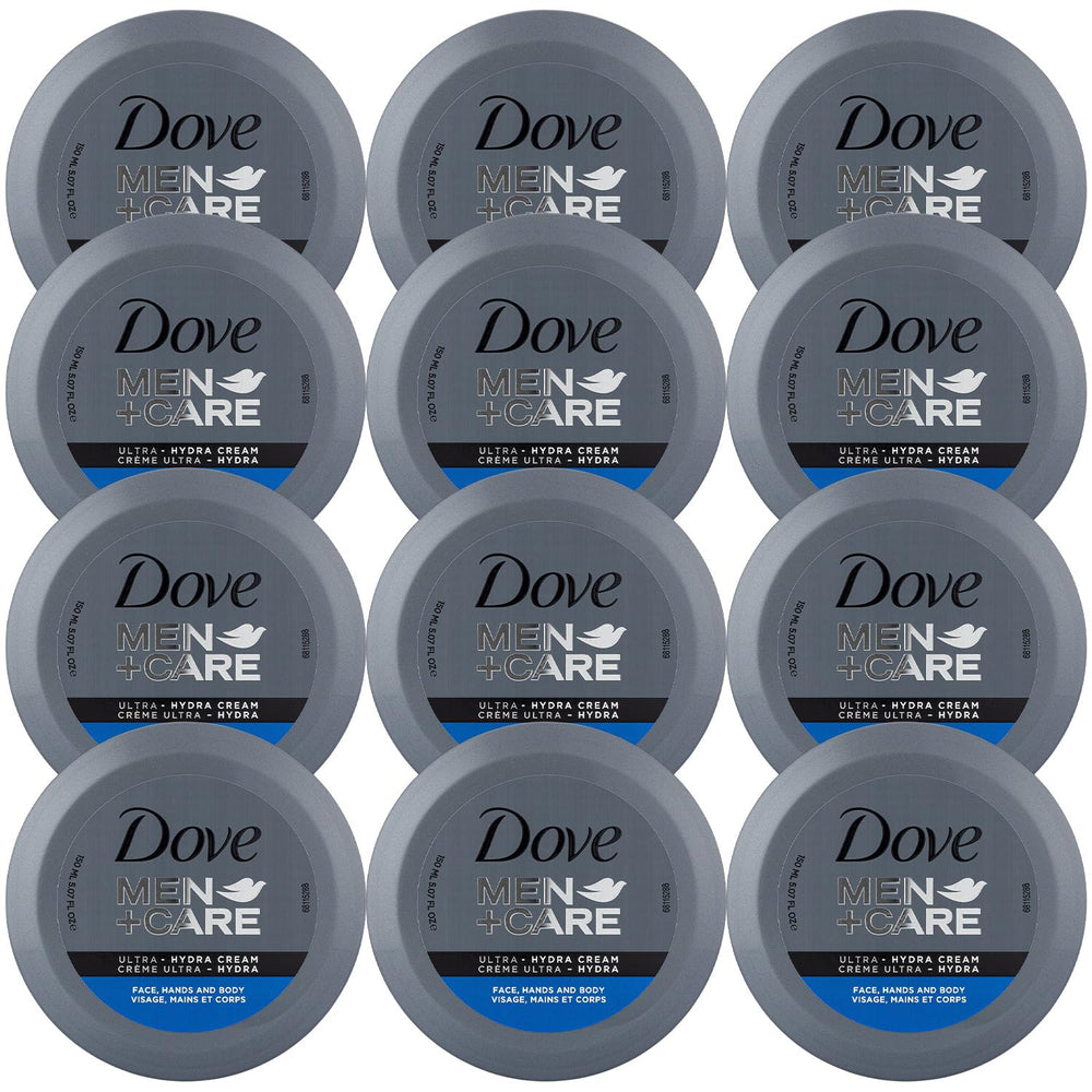 Dove Men+Care Ultra Hydra Cream jar delivers quick, non-greasy hydration for dry skin.