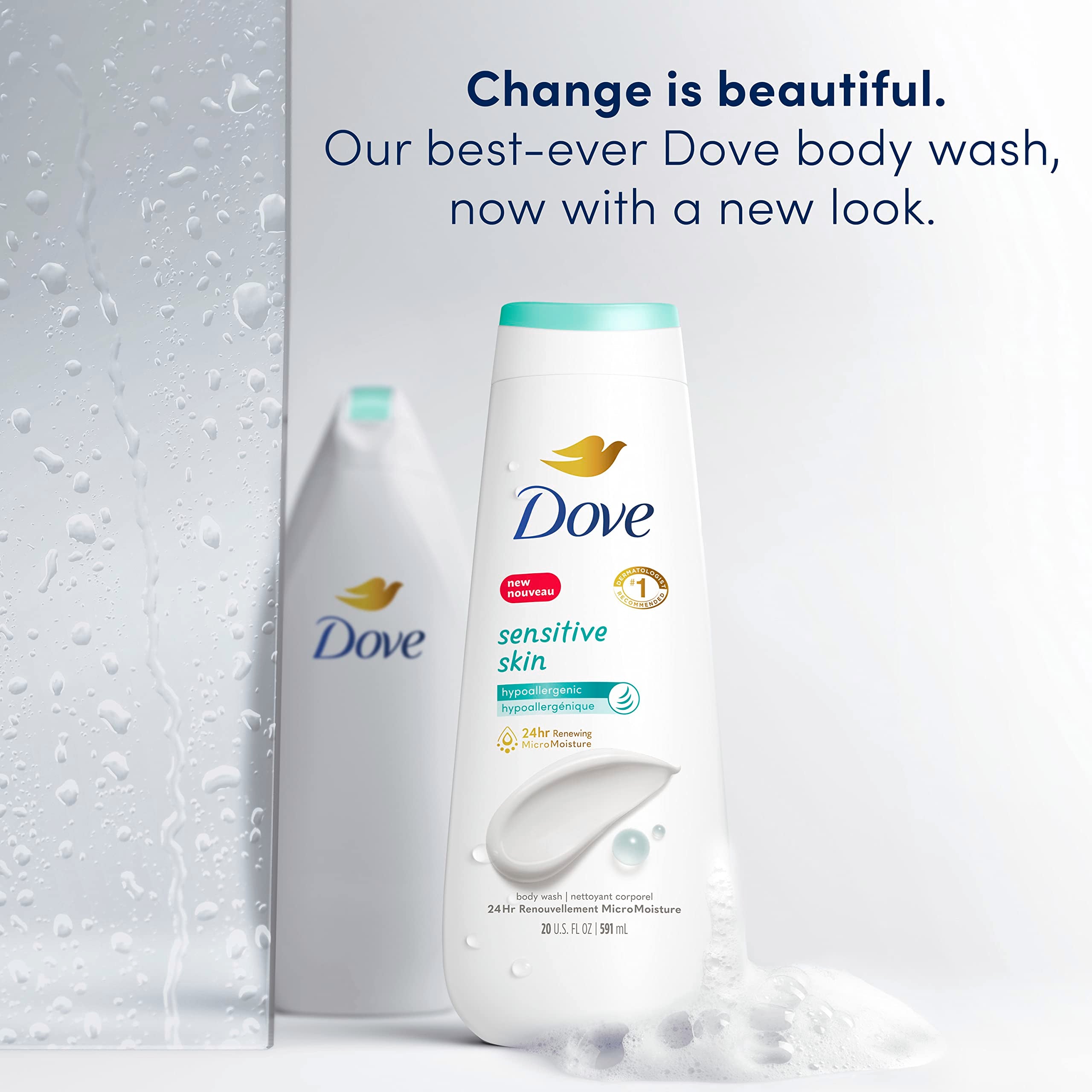 Dove MicroMoisture droplets on skin indicating lasting hydration