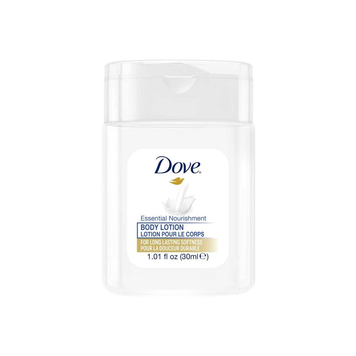 Dove mini 1oz hydrating lotion bottle for hotel amenities and guest use.