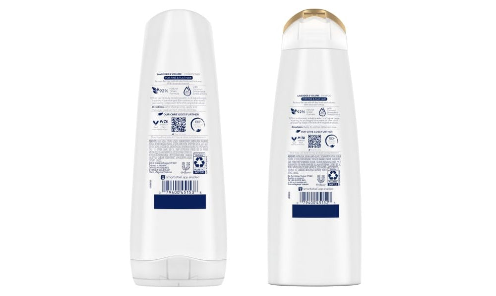 Dove Nourishing Rituals Thickening Conditioner bottle adds volume and bounce.