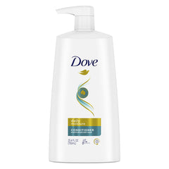 Dove Nutritive Daily Moisture conditioner bottle with pump for quick detangling after washing.