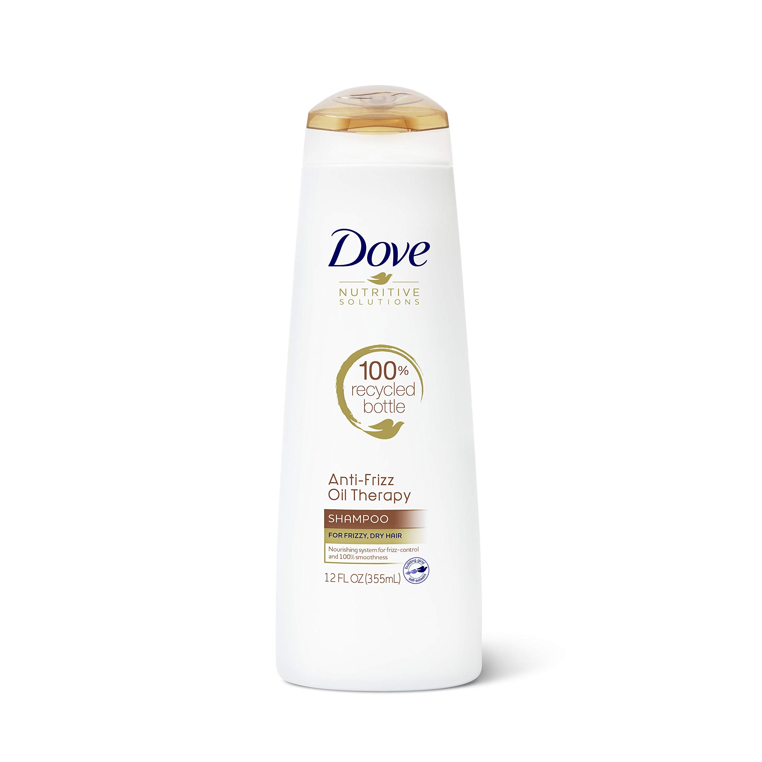 Dove Nutritive Solutions Oil Therapy Shampoo bottle pouring for frizz control
