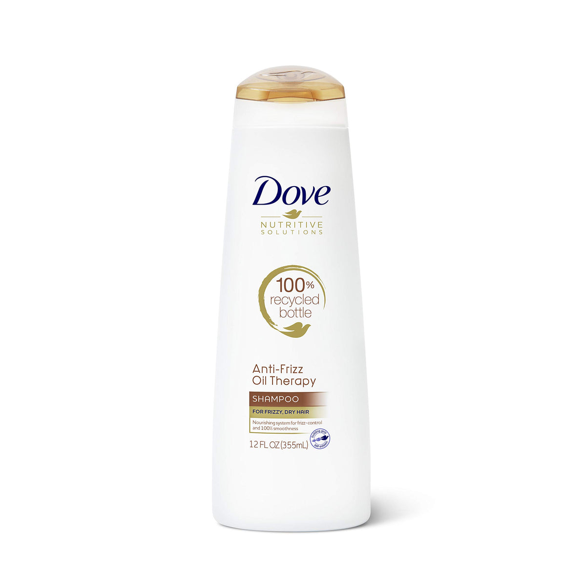 Dove Nutritive Solutions Oil Therapy Shampoo bottle pouring for frizz control