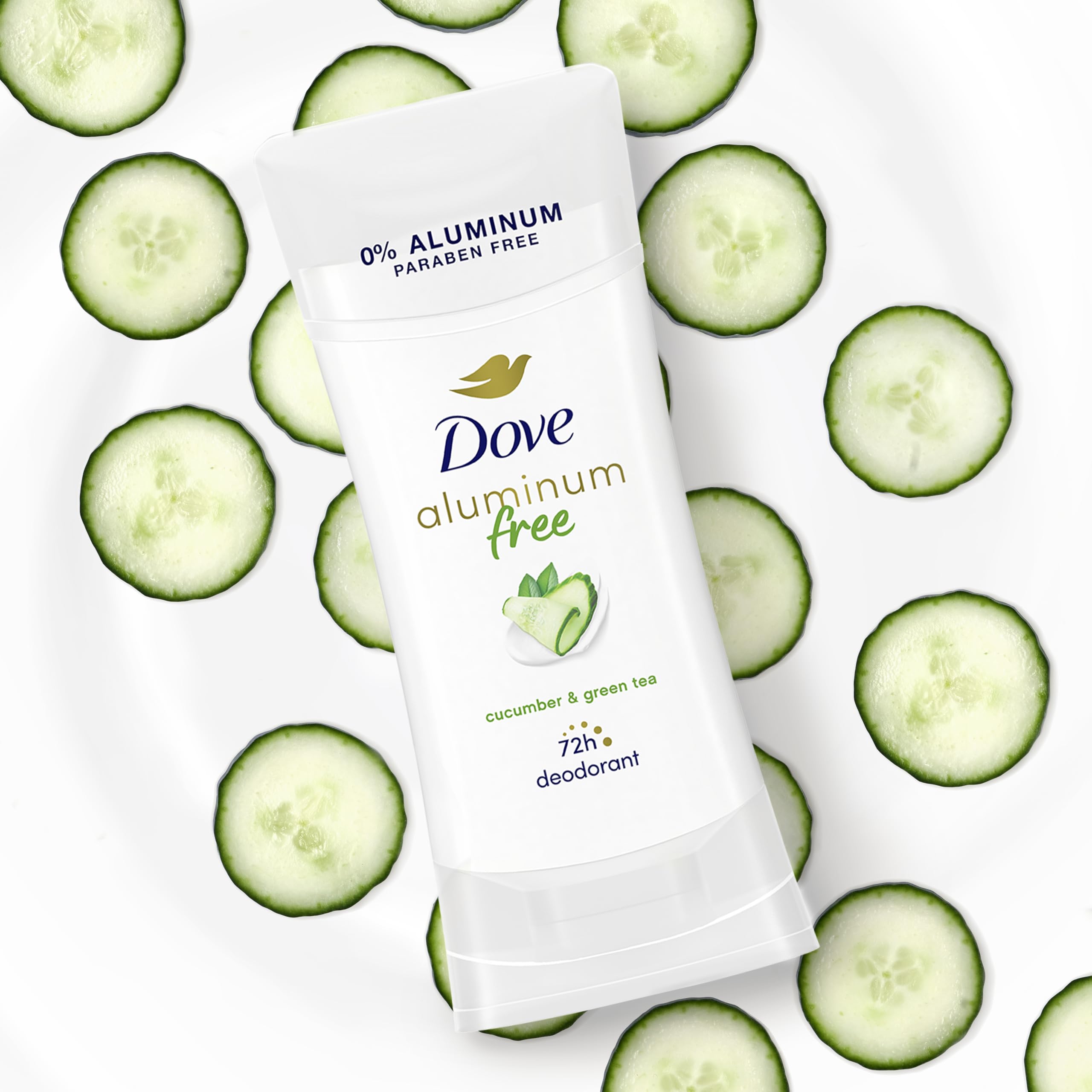 Odor protection up to 48 hours with Dove cucumber green tea scent.