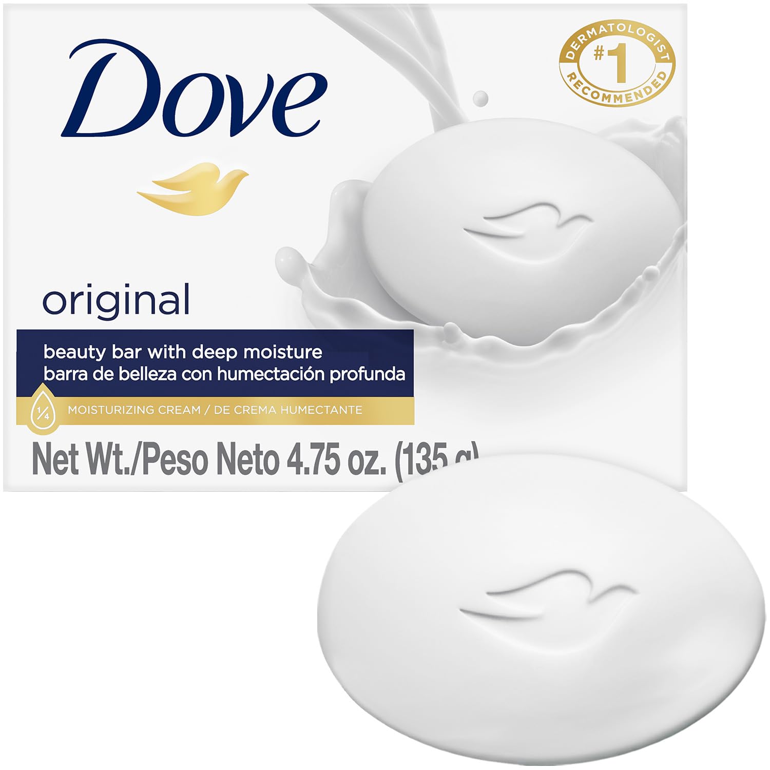 Dove Original Beauty Bar packaging front view, versatile for daily body, face, and hand cleansing.