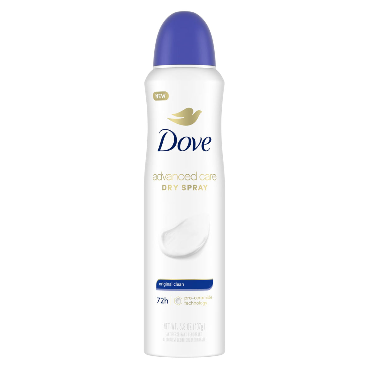 Dove Original Clean Dry Spray bottle view highlighting long-lasting 48-hour protection