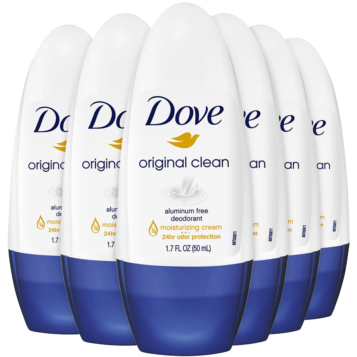 Dove Original Clean roll-on bottle front with 6-pack showing 24H odor protection
