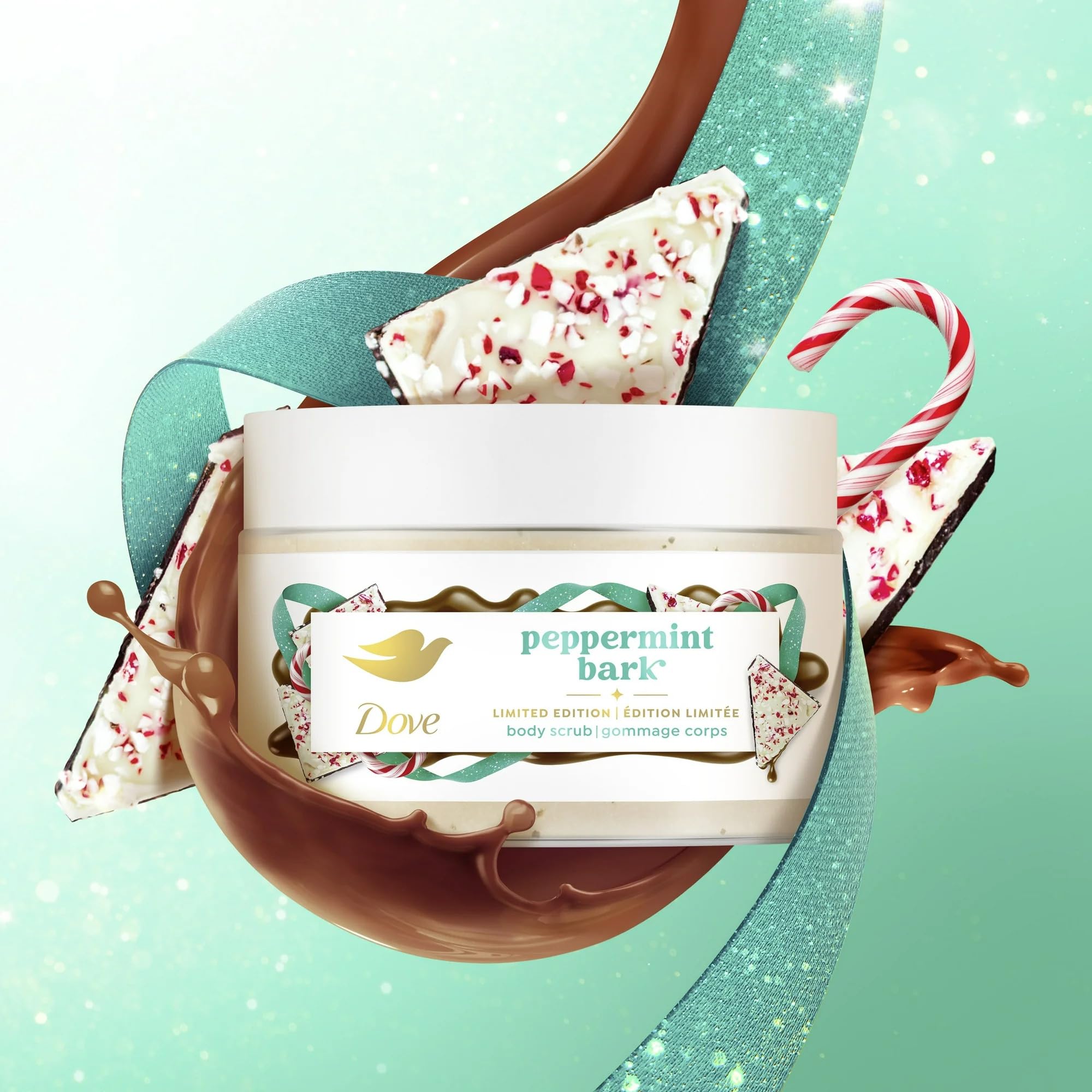 Dove Peppermint Bark relaxing shower scene suggests at-home spa ritual.