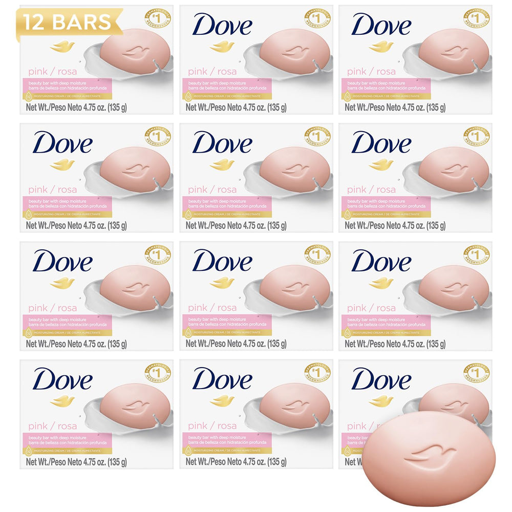 Dove Pink Beauty Bar 12-pack closeup showing hydration from moisturizing cream.