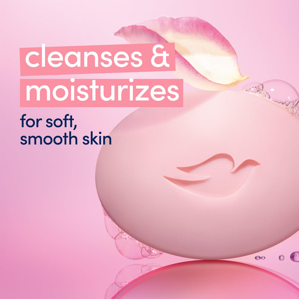 Dove Pink Beauty Bar being used on face, body, and hands for cleansing.