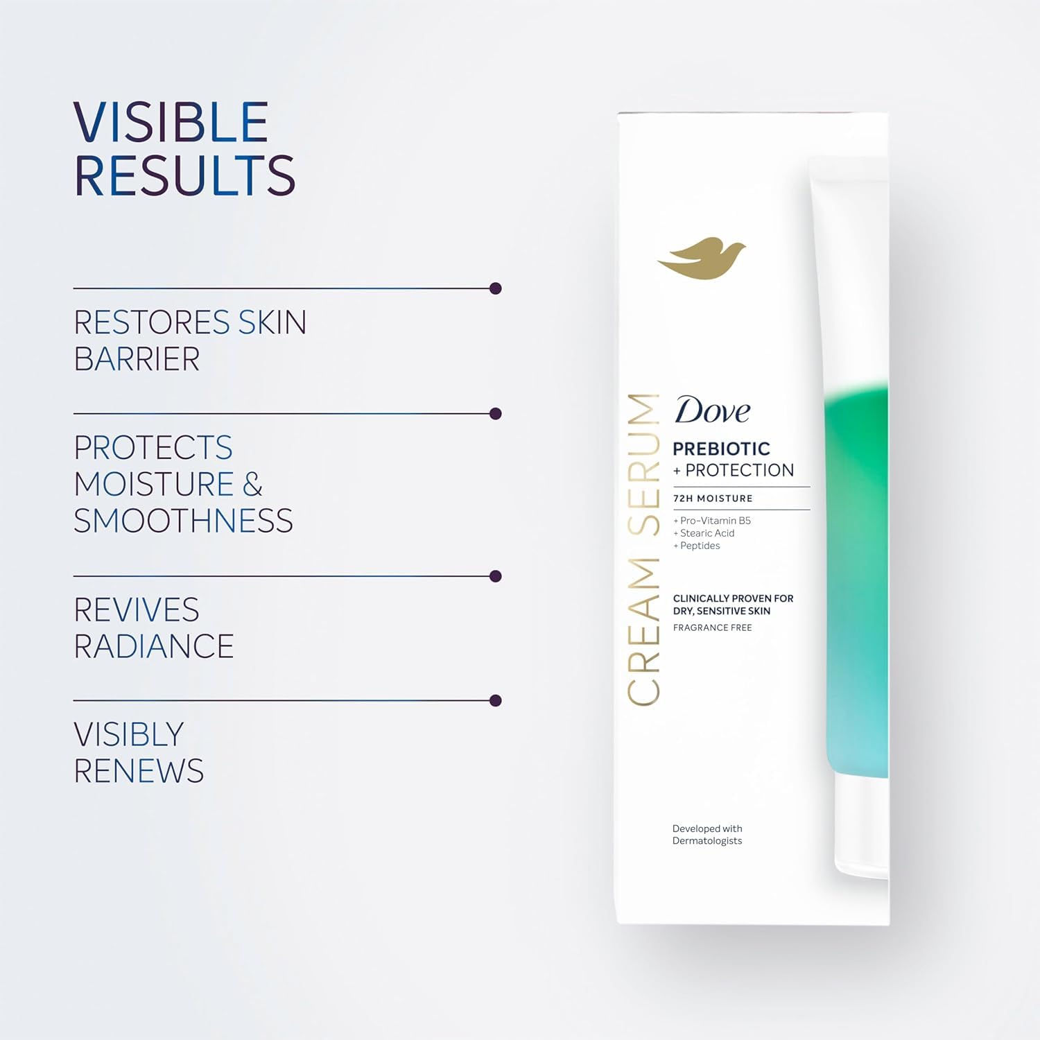 Dove Prebiotic glycerin ingredient close-up highlights skin-friendly moisture support.