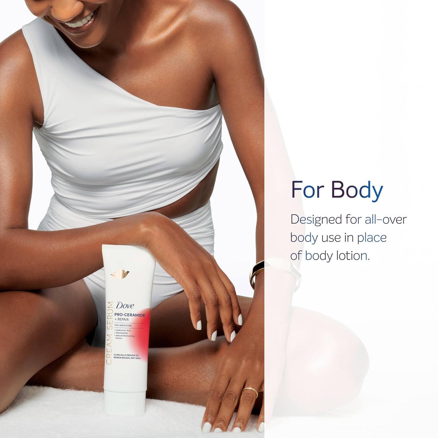 Dove Pro-Ceramide Repair Serum being massaged into skin for quick absorption