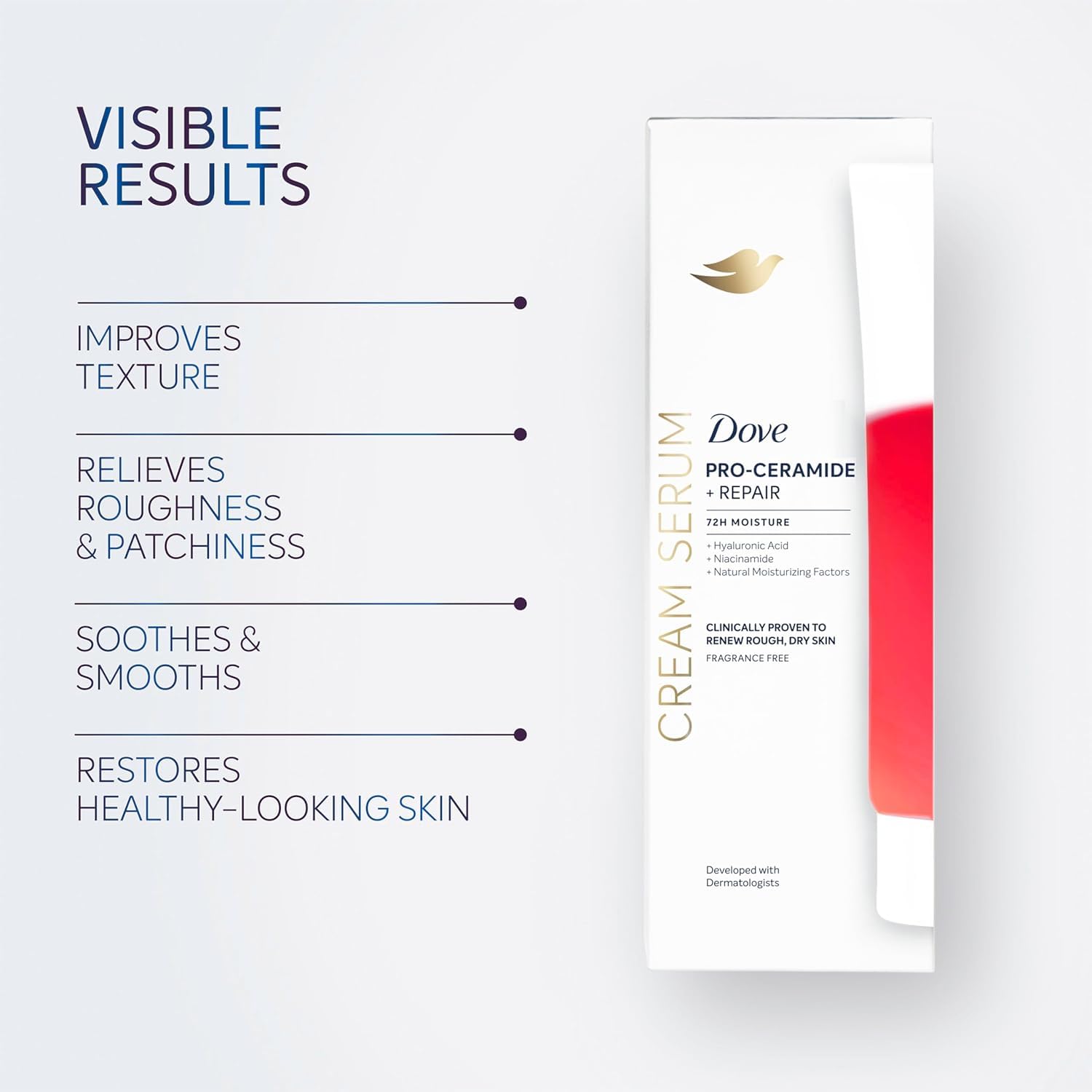 Silky finish and dewy look after applying Dove Pro-Ceramide Repair