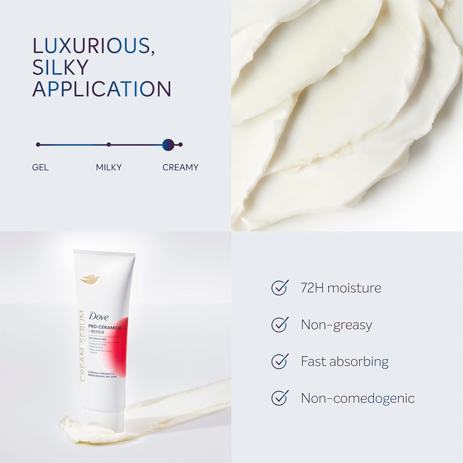 Dove Pro-Ceramide Repair with Hyaluronic Acid for lasting moisture