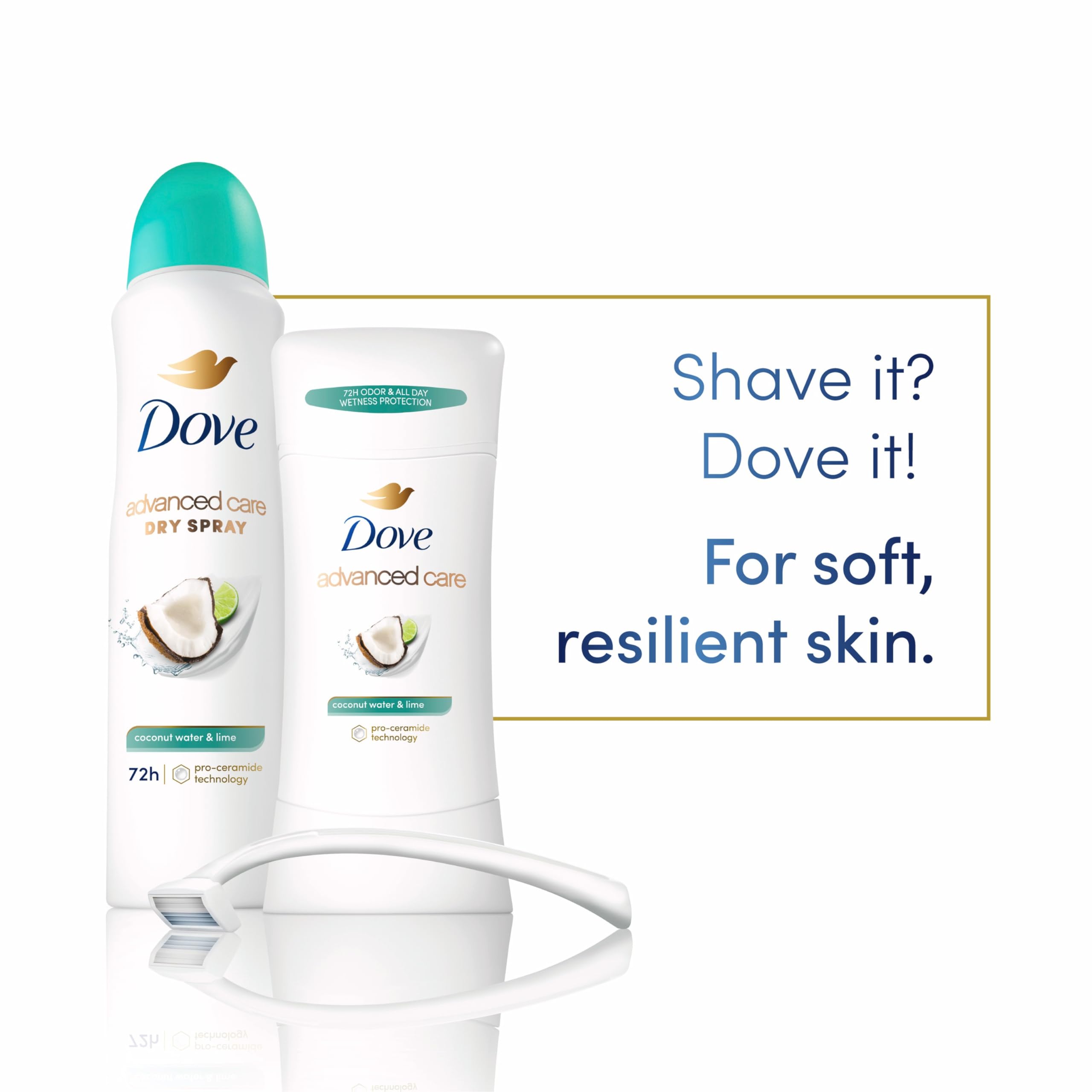 Dove Pro-Ceramide technology supports skin barrier after shaving
