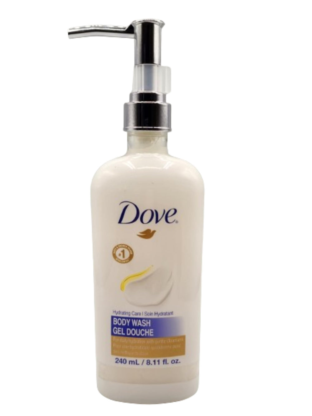 Dove Pro Nourishing Milk Body Wash bottle with a pump for easy, mess-free dispensing.