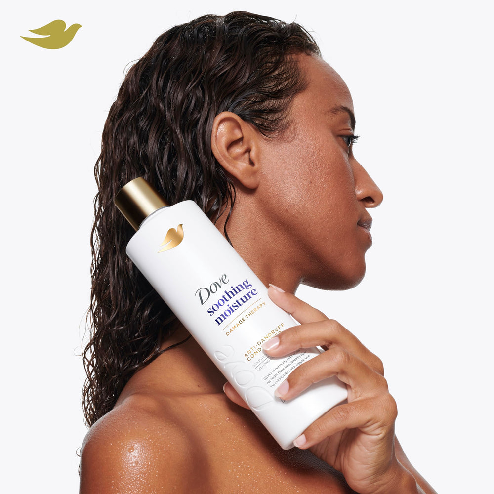 Dove product on bathroom shelf illustrating a complete hair care set