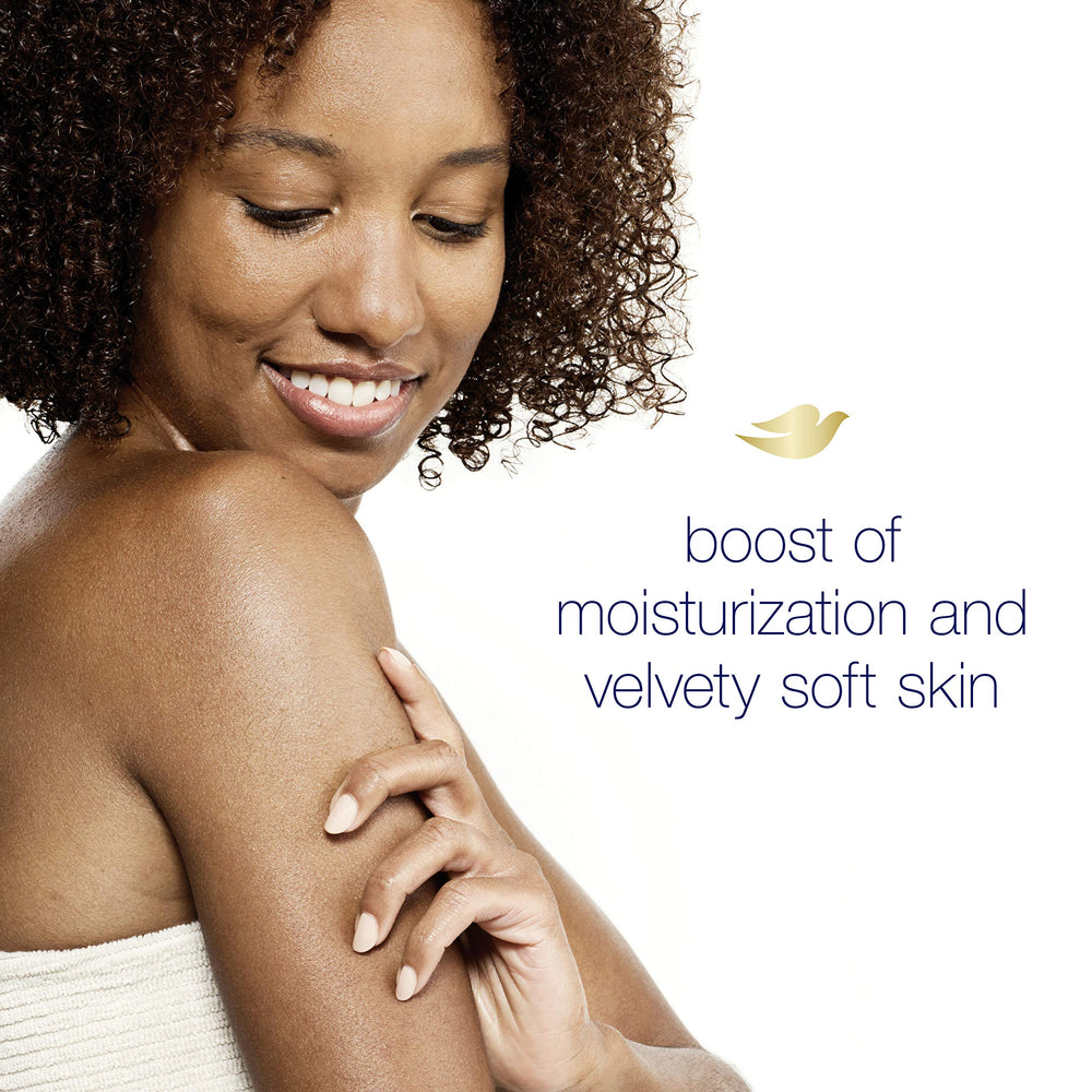 Dove Purely Pampering product image highlights 100% recycled bottle packaging