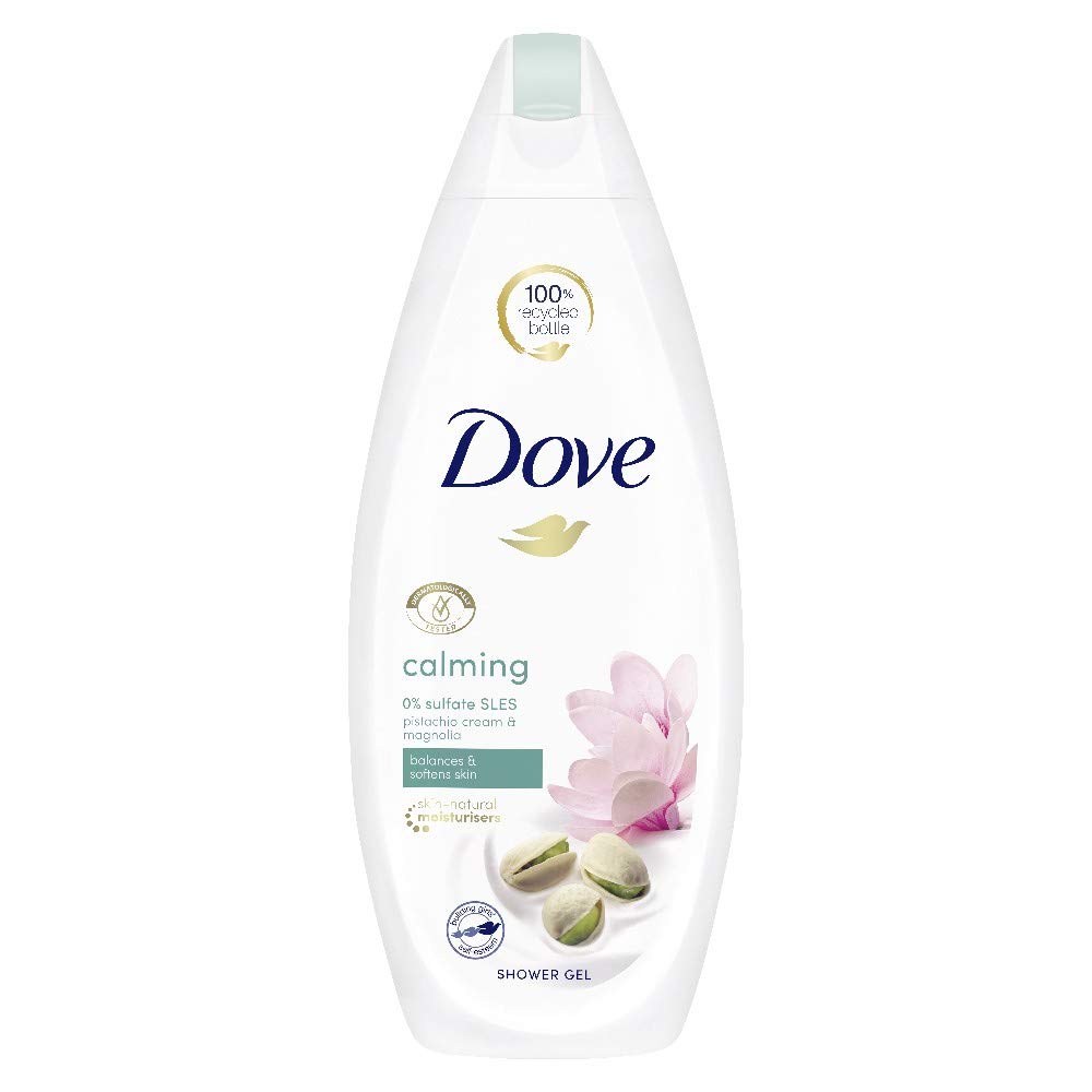 Dove Purely Pampering Pistachio Body Wash bottle for nourishing cleanse.