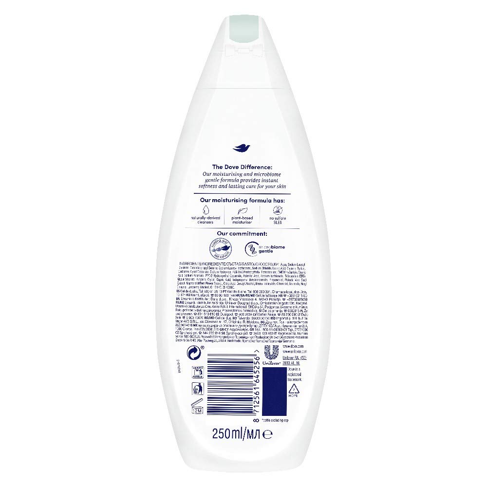 Close-up of creamy lather and pistachio fragrance from Dove body wash.