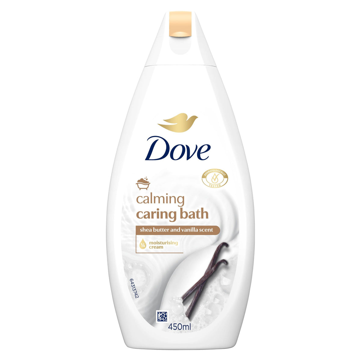 Dove Purely Pampering Shea Butter Bath Soak bottle pour for a relaxing, moisturizing bath.
